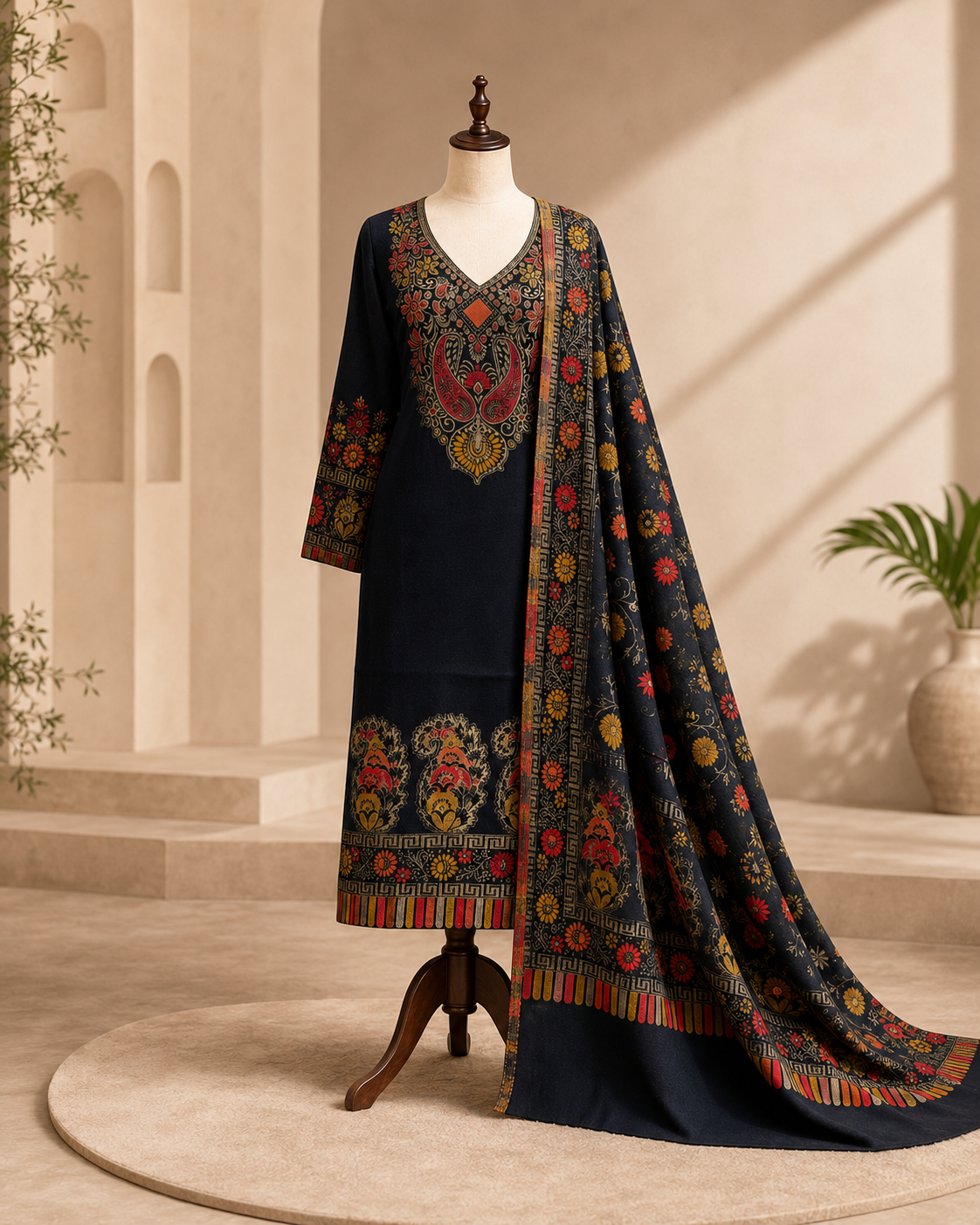 Unstitched Pashmina 3-Piece Suit