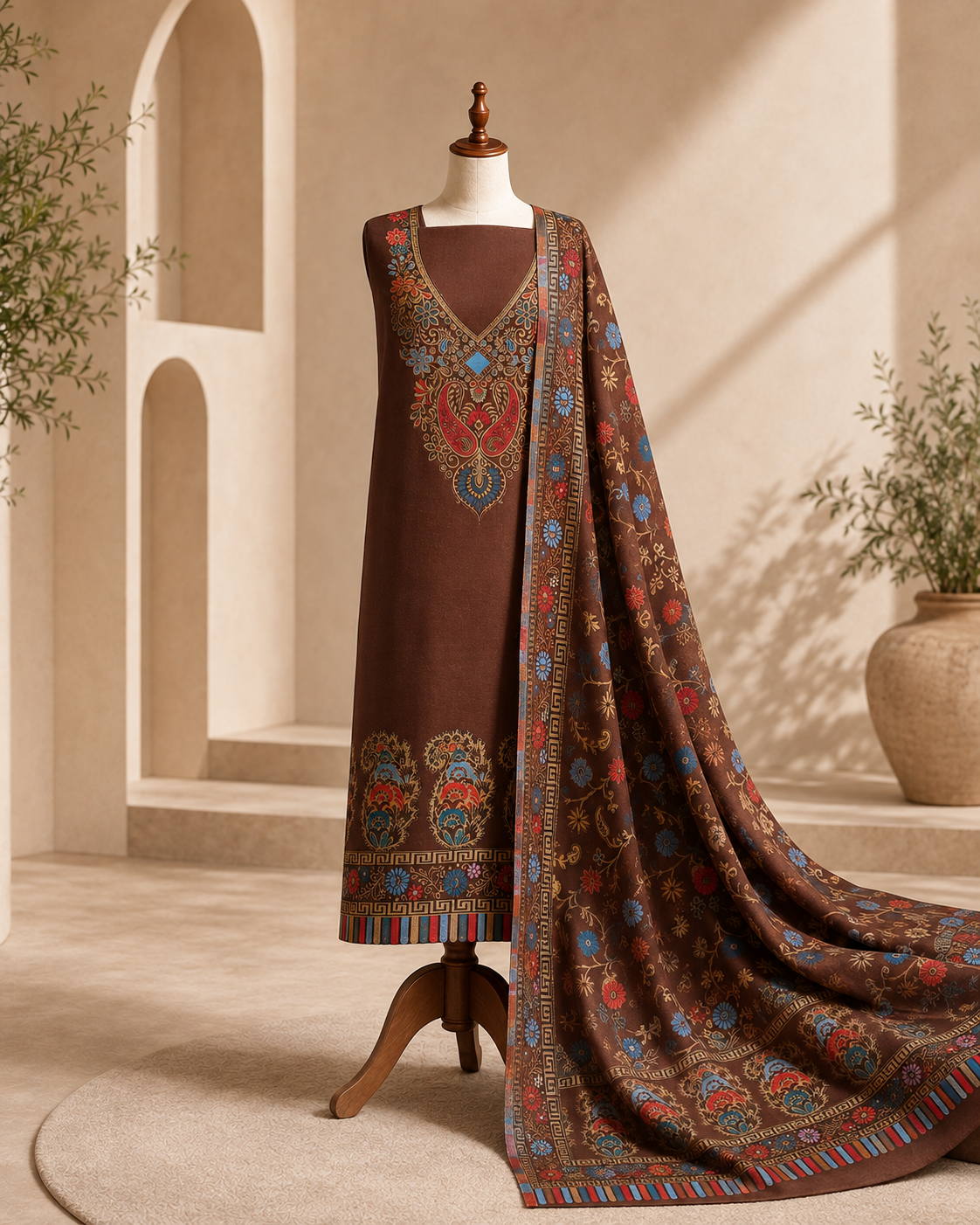 Unstitched Pashmina 3-Piece Suit