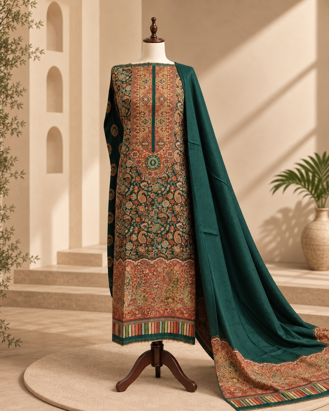 Unstitched Pashmina 3-Piece Suit