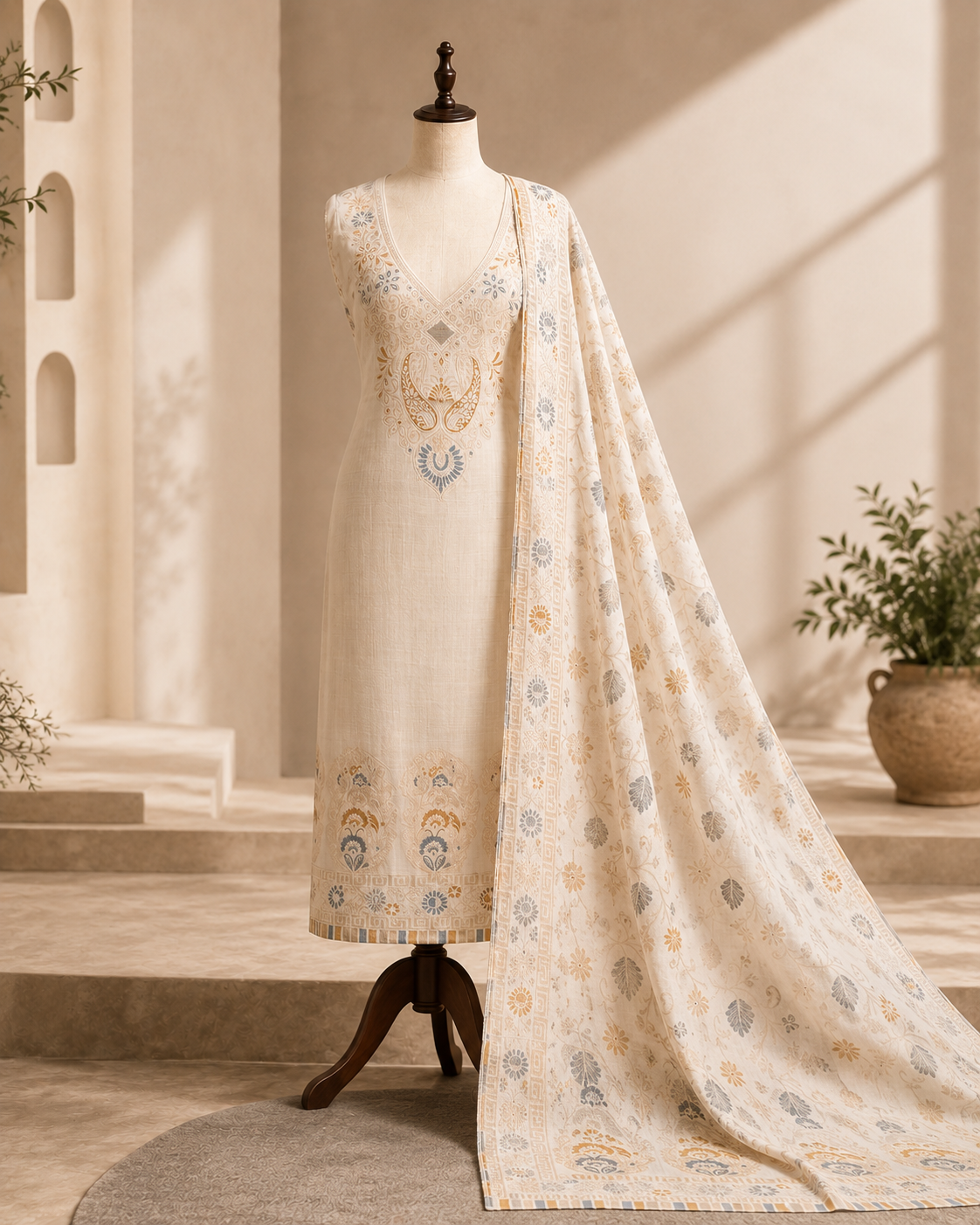 Unstitched Pashmina 3-Piece Suit