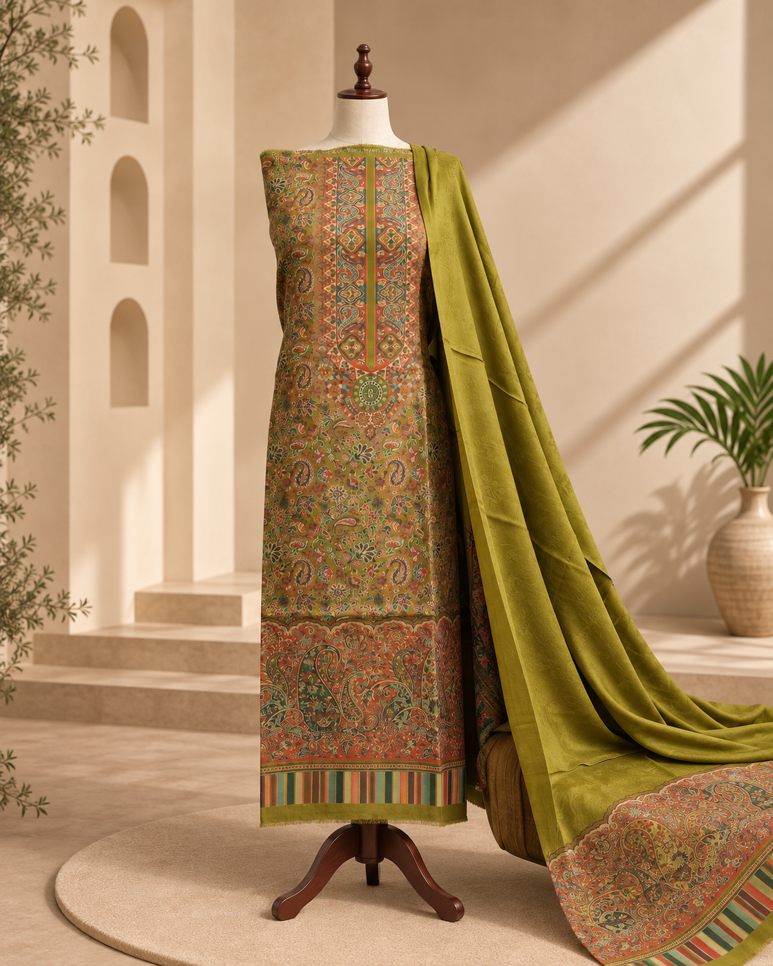 Unstitched Pashmina 3-Piece Suit