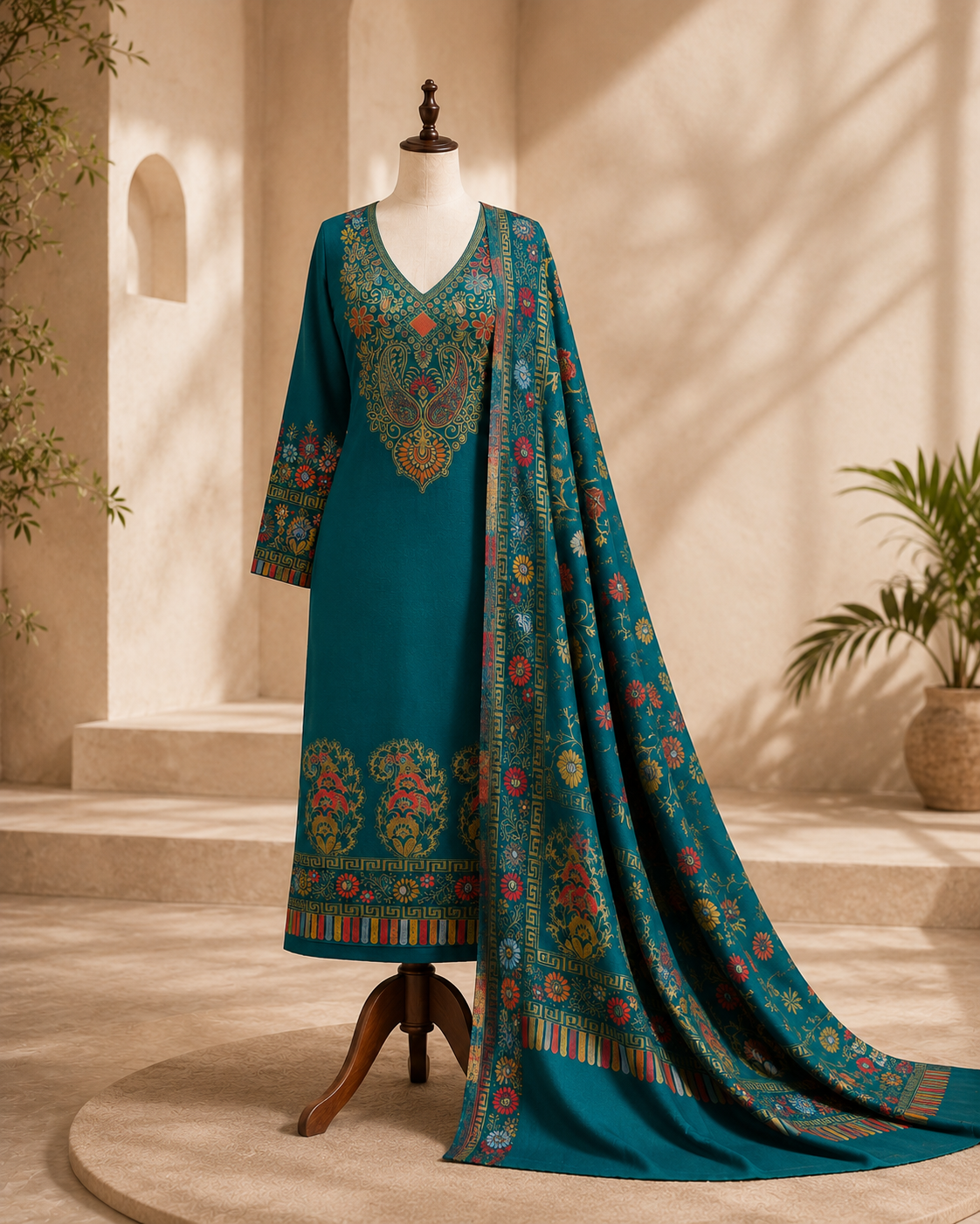 Unstitched Pashmina 3-Piece Suit