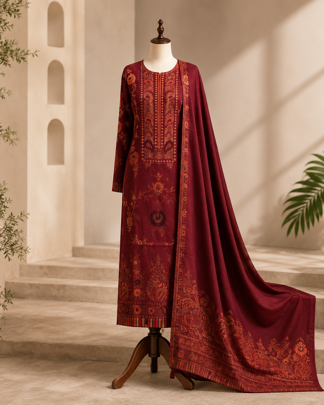 Unstitched Pashmina 3-Piece Suit