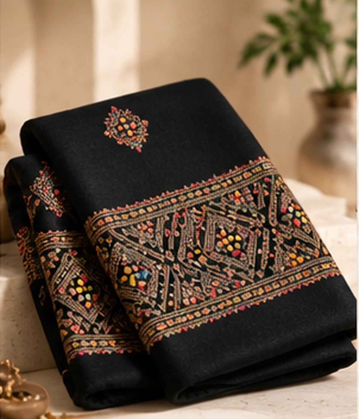 Midnight Black Unstitched Pashmina 3-Piece Suit